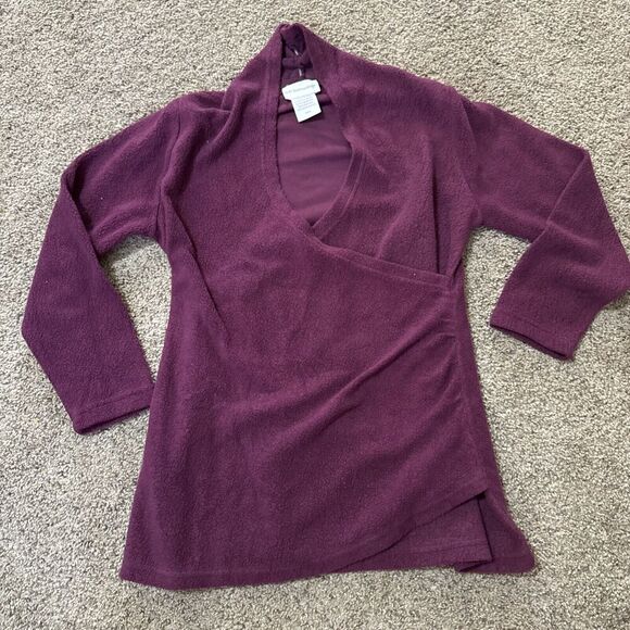 SOFT SURROUNDINGS Size Petite XS Wrap Purple Ruched Sweater Top Fleece V Neck - Picture 1 of 11